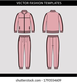 jacket and Sweat pants fashion flat sketch template, jogging outfit front and back, sport wear outfit 