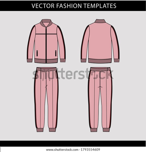 Jacket Sweat Pants Fashion Flat Sketch Stok Vektör
