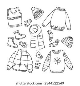 jacket sweater zipper hand drawn doodle illustrations vector set