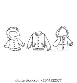 jacket sweater zipper hand drawn doodle illustrations vector set