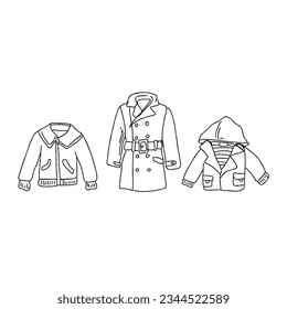 jacket sweater zipper hand drawn doodle illustrations vector set