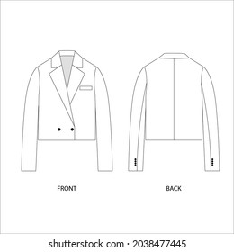 Jacket technical drawing. Cropped blazer, vector.