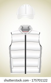 jacket and white cap