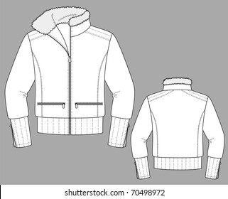 Jacket winter female with a long sleeve and pockets