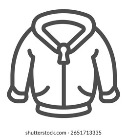 Jaqueta com zíper e bolsos ícone da linha, conceito de roupa de outono. Gráficos vetoriais. Casaco sem capuz para homens, sinal de roupas no fundo branco, ícone de estilo de contorno para design móvel ou web