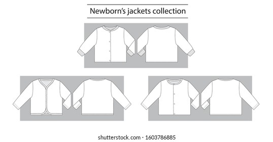 Newborn’s jackets collection basic set of technical sketches for babys