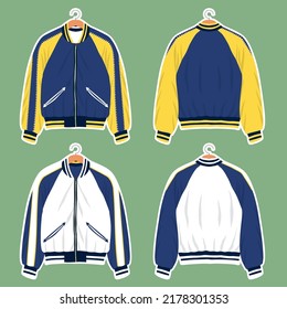 Chaquetas iconos de sukajan establecen el vector plano delante y atrás
