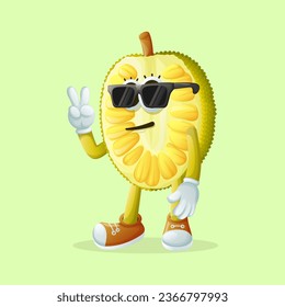 jackfruit character with a cool face and sunglasses. Perfect for kids, merchandise and sticker, banner promotion
