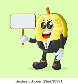 jackfruit character holding a billboard signPerfect for kids, merchandise and sticker, banner promotion
