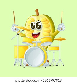 jackfruit character playing a drum. Perfect for kids, merchandise and sticker, banner promotion
