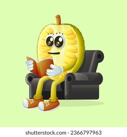 jackfruit character reading a book. Perfect for kids, merchandise and sticker, banner promotion
