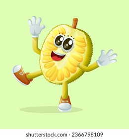 personaje de jackfruit sonriendo con una expresión feliz. Perfecto para niños, mercadería y pegatinas, promoción de pancartas
