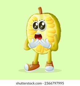jackfruit character with a surprised face and open mouth. Perfect for kids, merchandise and sticker, banner promotion
