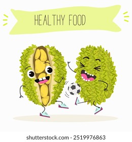 jackfruit character, tropical exotic citrus, vector isolated food icon, funny character. Hand drawn vector.