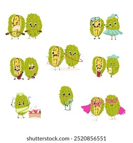 jackfruit character, tropical exotic citrus, vector isolated food icon, funny character. Hand drawn vector.