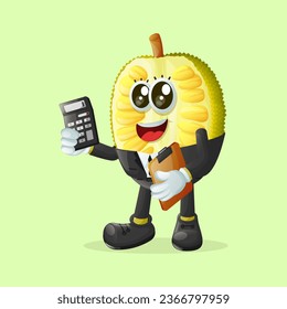 jackfruit character using a calculator. Perfect for kids, merchandise and sticker, banner promotion

