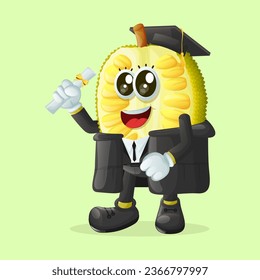 jackfruit character wearing a graduation cap and holding a diploma. Perfect for kids, merchandise and sticker, banner promotion
