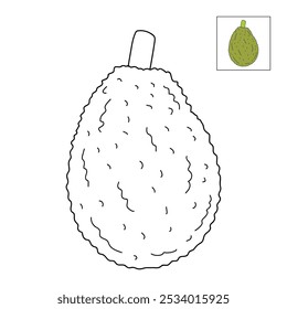 Jackfruit coloring pages for kids. Trace and color jackfruit. Jackfruit line art for coloring books isolated on white background vector. Kindergarten and preschool worksheets printable for kids. 