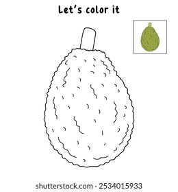 Jackfruit coloring pages for kids. Trace and color jackfruit. Jackfruit line art for coloring books isolated on white background vector. Kindergarten and preschool worksheets printable for kids. 