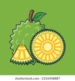 Jackfruit Fruit Cartoon Vector Icon Illustration. Food Fruit Icon Concept Isolated Premium Vector. Flat Cartoon Style Suitable for Web Landing Page, Banner, Sticker, Background