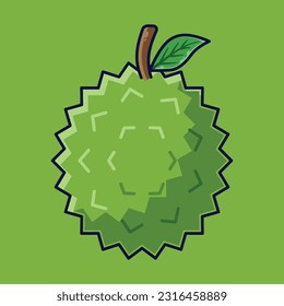 Jackfruit Fruit Cartoon Vector Icon Illustration. Food Fruit Icon Concept Isolated Premium Vector. Flat Cartoon Style Suitable for Web Landing Page, Banner, Sticker, Background