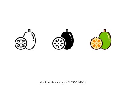 Jackfruit Icon. With Outline, Glyph, And Filled Outline Style