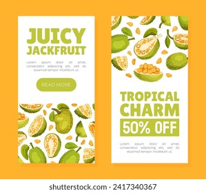 Jackfruit Natural Banner Design with Green Tropical Fruit Vector Template