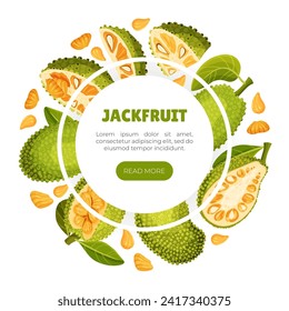 Jackfruit Natural Banner Design with Green Tropical Fruit Vector Template