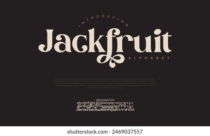 Jackfruit premium luxury elegant alphabet letters and numbers. Vintage wedding typography classic serif font decorative vintage retro. creative vector illustration