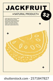 Jackfruit. Set of posters of fruits and citrus in a abstract draw design. Label or poster, price tag. Simple, flat design. Patterns and backgrounds. Perfect for poster, cover, banner.	
