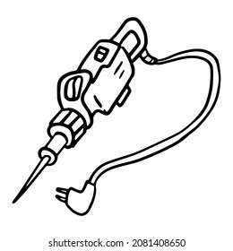Jackhammer in doodle style. Isolated vector.