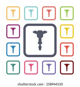 jackhammer flat icons set. Open round colorful buttons. Vector 