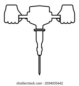 Jackhammer In Hand Holding Power Tool Use Arm Using Electric Instrument Contour Outline Icon Black Color Vector Illustration Flat Style Image