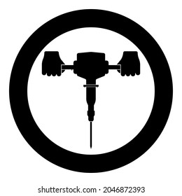 Jackhammer In Hand Holding Power Tool Use Arm Using Electric Instrument Icon In Circle Round Black Color Vector Illustration Solid Outline Style Image