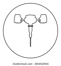 Jackhammer In Hand Holding Power Tool Use Arm Using Electric Instrument Icon In Circle Round Black Color Vector Illustration Solid Outline Style Simple Image