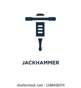 Jackhammer icon. Black filled vector illustration. Jackhammer symbol on white background. Can be used in web and mobile.