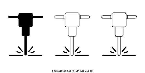 Jackhammer icon. Chipping hammer, concrete breaking tools Concrete network sign. hammer machine for concrete. breaker machine logo. Drill machine tool. Drilling, breaker street or building.