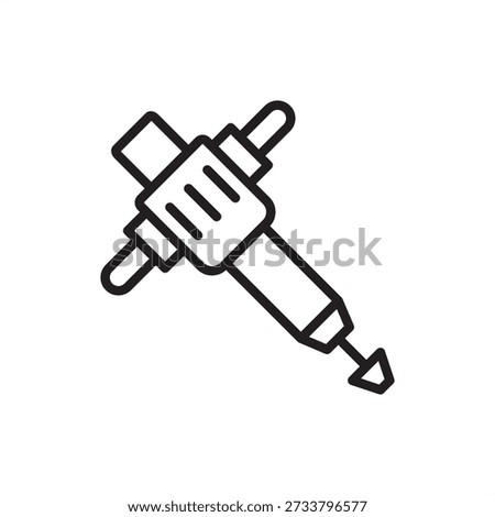 Jackhammer icon. Demolition and road construction, representing pneumatic drills, pavement breakers, concrete removal tools, heavy-duty excavation hardware, and industrial demolition equipment.