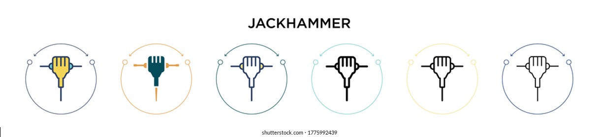 Jackhammer icon in filled, thin line, outline and stroke style. Vector illustration of two colored and black jackhammer vector icons designs can be used for mobile, ui, web