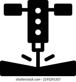 Jackhammer-Symbol mit Glyph-Stil, Handelszeichen und Symbol einzeln auf weißem Hintergrund