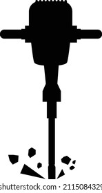 jackhammer icon on white background. jackhammer with pieces of stones sign. demolish symbol. flat style. 