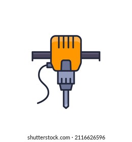 icono jackhammer con contorno, vector de herramienta de potencia