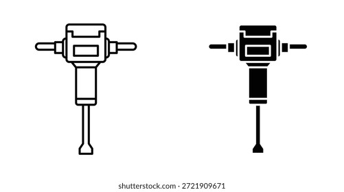 Conjunto de iconos de martillo neumático. Símbolo de Vector Jackhammer en estilo negro relleno y delineado.