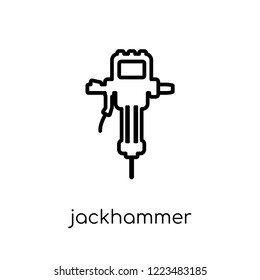 Jackhammer icon. Trendy modern flat linear vector Jackhammer icon on white background from thin line Construction collection, editable outline stroke vector illustration