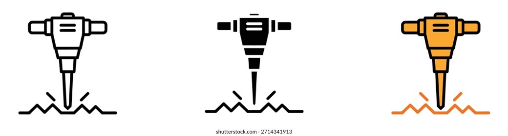 Icono de martillo neumático. Vector de demolición y trabajo de construcción pesado. Ilustración vectorial.