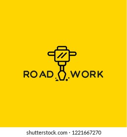 Jackhammer icon vector logo linear style for construction business and road construction works
