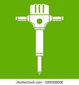Jackhammer icon white isolated on green background. Vector illustration