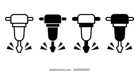 Jackhammer Icons Black and White Tool Set Illustration Vector Design