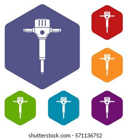 Jackhammer icons set rhombus in different colors isolated on white background