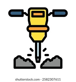 Jackhammer outline color icon. use for modern concept, print, UI, UX kit, web and app development. Vector EPS 10, related to industrial, business, finance, investment.